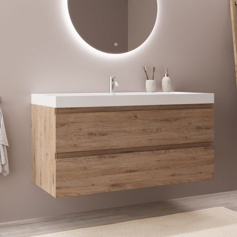 LOMAZOO meuble de salle de bain Monaco chêne clair - lavabo blanc