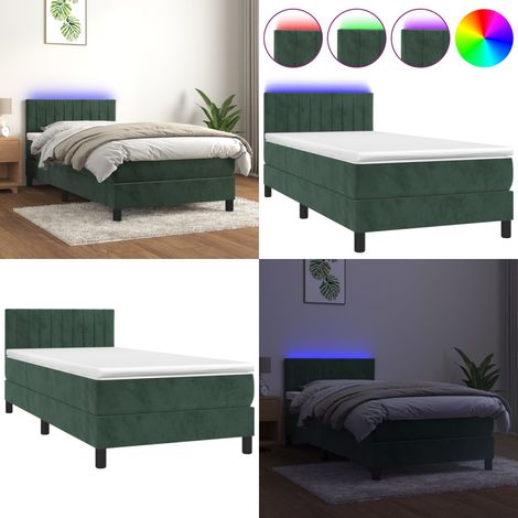 Boxspringbett mit Matratze & LED Dunkelgrün 90x200 cm Samt - Boxspringbett - Doppelbett - Samtbett - Luxusbett - Schlafsofa - Home & Living (1/5)