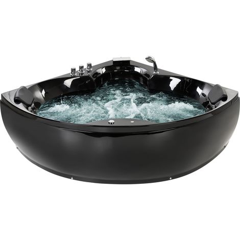 Corner Hot Tub with LED SENADO 2050 x 1500 mm Black