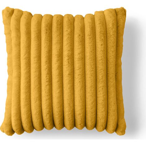 Pampelune - coussin - en fausse fourrure côtelé et velours - 40x40 cm - jaune (1/5)