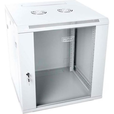 Wall-mounted network cabinet 19" 12U rack 600x600, door glass, gray, unshared, folded, 60kg