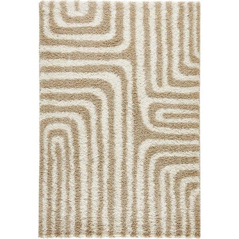 sweeek - Shaggy-Teppich mit geometrischen Mustern beige - 120 x 160 cm