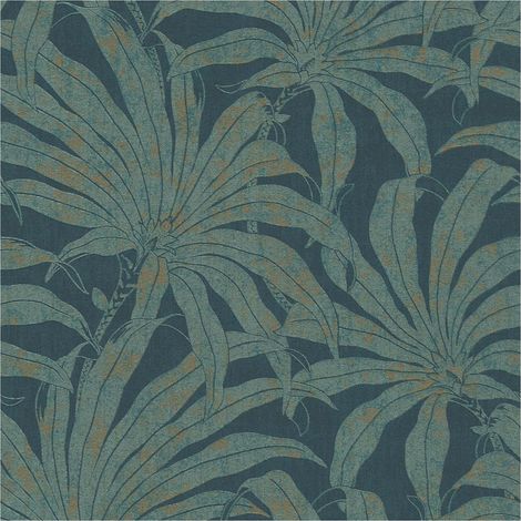 Nature wallpaper wall Profhome 395016 non-woven wallpaper textured with jungle elements shiny turquoise gold blue 5.33 m2