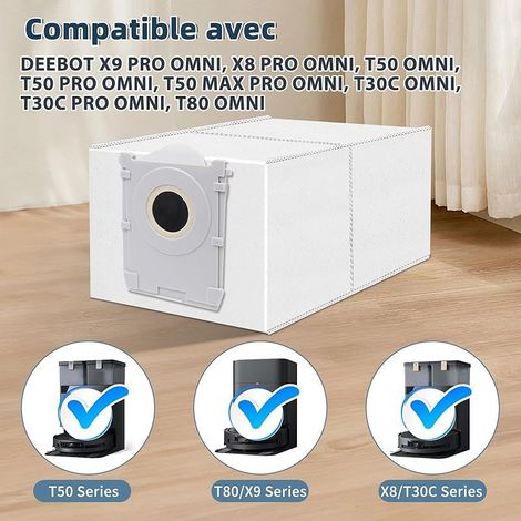 Lot de 12 Sacs pour Ecovacs Deebot X9 Pro/X8 Omni, T50/T50 Pro/T50 Max Omni, T30C Pro, T80 Omni Aspirateur Robot, Sacs à poussière Antibactériens, Kit Accessoires de Rechange DDB030041 (1/5)