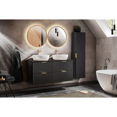 Ensemble complet salle de bain meuble double vasques à poser 120 cm + 3 éléments - Georgia Black - Livraison gratuite