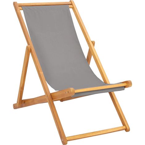 Beach Chair Light Grey Solid Teak Wood vidaXL