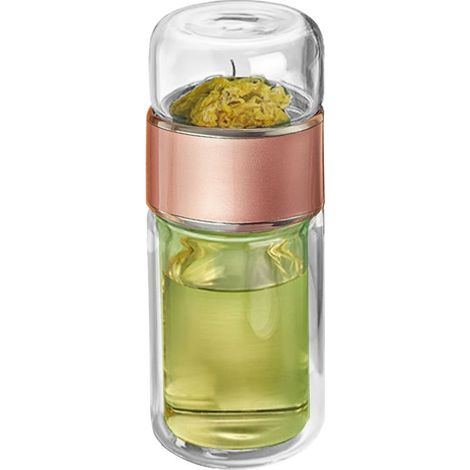 Gobelet infuseur à thé transparent à double paroi isolante de 280 ml, or rose, pour une utilisation quotidienne. (1/5)