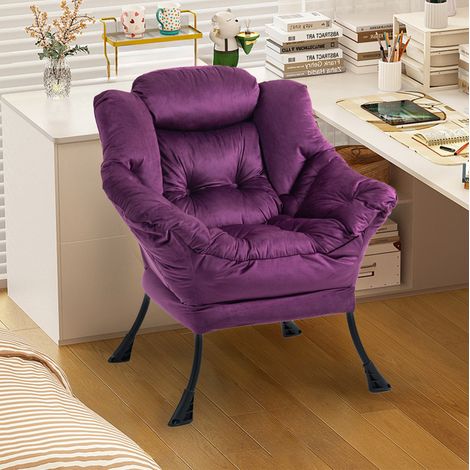Fauteuil relax 81x95x95 cm violet avec poche latérale, structure en métal, montage rapide MEUBLIV (1/5)