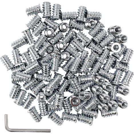 Lot de 100 écrous à visser M5 x 15 mm - Douille à visser en acier au carbone - Insert fileté en bois - Avec clé hexagonale - Pour montage de meubles (1/5)