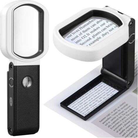 Lupe mit Licht, 20x 10x Hand- und Standlupe, 9 LED-beleuchtete Lupe zum Lesen, Prüfen, für Schmuck, Erkundungen, Hobbys und Bastelarbeiten