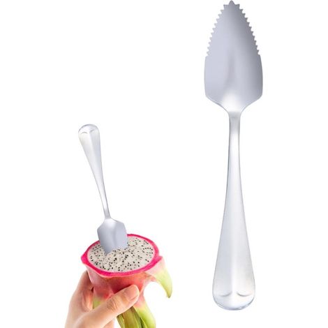 Cuillères à pamplemousse dentelées en acier inoxydable – Long manche en acier inoxydable Outil de cuisine tendance pour kiwi, dessert, agrumes (1/5)