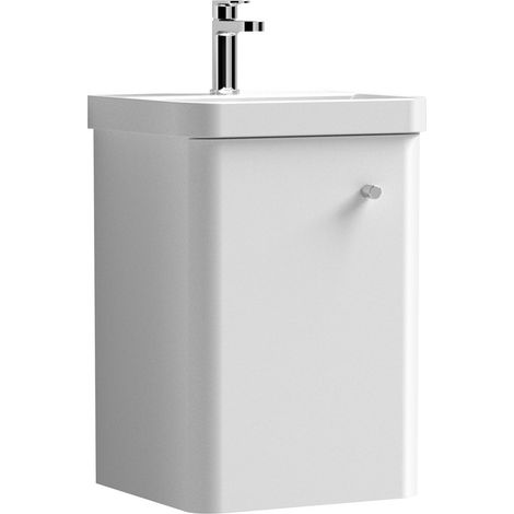 Balterley Flashbrook Contemporary Bathroom Wall Hung Single Door Vanity Unit & Ceramic Basin, Gloss White, 405mm (1/5)