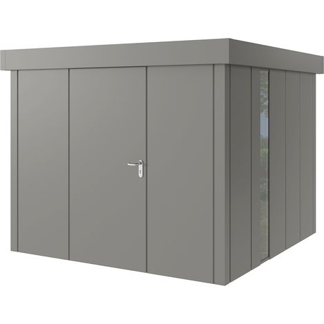 Hörmann Metall-Gerätehaus "Juno" mit Flachdach, JFD10 - Design, 262 x 262 cm (B x T), graualuminium, mit bodentiefem Fenster, 1-flüglige Tür, Anschlag links (1/5)