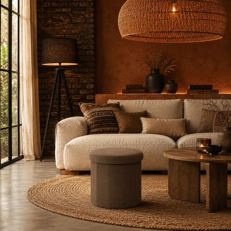 Coffre Pouf Pliable - HOME DECO FACTORY - Jules - Côtelé - Taupe (1/5)
