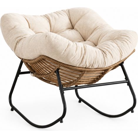 Beiger Schaukelstuhl aus Chenille mit Metallgestell für Wohn- und Schlafzimmer (1/5)