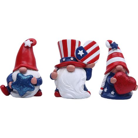 Set mit 3 patriotischen USA-Deko-Gnomen mit Streifen, Figuren für den Nationalfeiertag am 4. Juli, Unabhängigkeitstag (1/5)