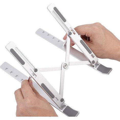 Soporte para portátil, Ajustable y plegable, Aluminio, Soporte para portátil y tableta con bolsa de almacenamiento, Soporte ergonómico, Plateado (1/5)