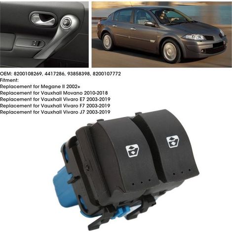 BelleRise - Interrupteur vitre électrique – Compatible Vauxhall Vivaro E7/F7/J7 2003-2019, Movano, Megane II – OEM 8200108269 – Porte avant (1/5)