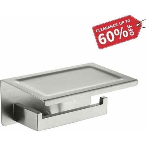 Porte Papier Toilette Mural en Acier Inoxydable, Dévidoir WC avec Support Téléphone Intégré, Fixation Murale, Finition Brossée (1/4)