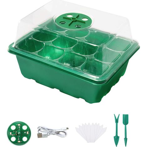(1pcs Vert)Boîte Propagation des Ventilés avec Plateau Pépinière en Plastique Léger À LED avec Outil Culture Croissance des Trou Ventilation (1/4)