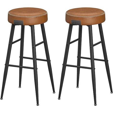 Vasagle – Lot de 2 tabourets de bar marron caramel – Siège haut en PU avec coutures – Hauteur d'assise 76,2 cm – Montage facile (1/5)
