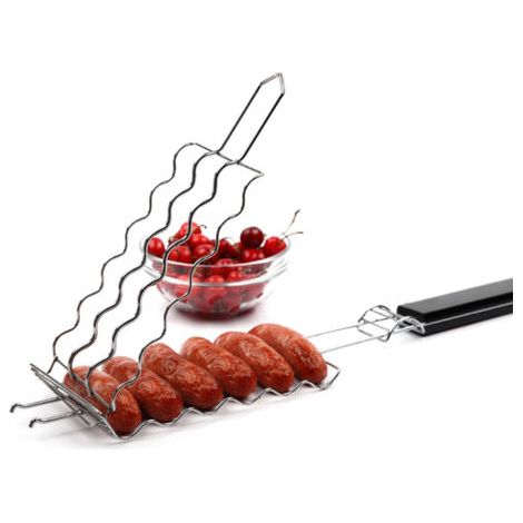 Barbecue Griller Panier, Métal Barbecue Saucisse Rack 6 Hot Dogs Métal Barbecue Saucisse Grill Grill Maille Clip De Fixation Pique-Nique Cuisine (1/5)