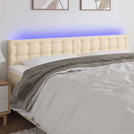 Tête de lit à LED 160 cm réglable en tissu crème avec 2 bandes LED USB, 9.7kg - PANGIVO (1/5)