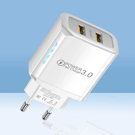 Chargeur de téléphone portable USB 36 W à 2 ports, compatible Quick 3.0, pour iPhone, Xiaomi, Samsung et Huawei. (1/5)