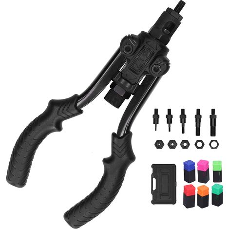 Pince à riveter manuelle avec mandrins M3 M4 M6 M8 M10 M12, kit complet de pose d'écrous rivetés pour atelier et bricolage, outil robuste en acier pour fixation rapide. (1/5)