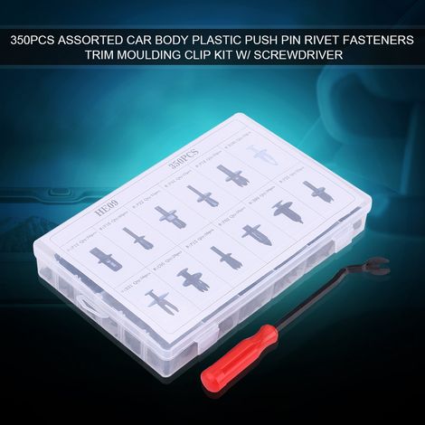 Kit de 350 fixations à rivets en plastique assorties pour carrosserie automobile, avec tournevis. (1/5)