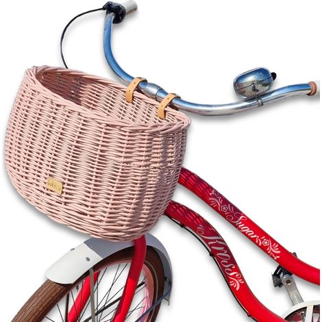 Cestino per bicicletta in vimini, rosa sporco, con cinghie, Dumpy, grande (1/5)