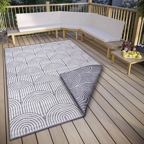 Tapis d'extérieur résistant aux intempéries, réversible, style scandinave, bohème, imperméable, couleur unie, géométrique, effet 3D, pour jardin, balcon, terrasse, salon, argent, 200 (1/5)