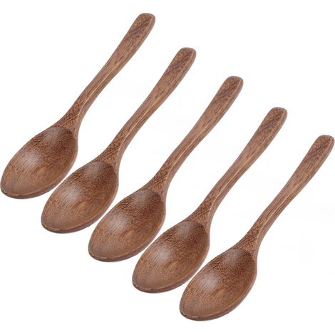 Cuillère en bois de style japonais, fabriquée en bois massif non peint et non ciré, provenant de bois d'aile de poulet  petite cuillère/soupe  cuillère en bois d'aile de poulet avec une grande queue o (1/5)