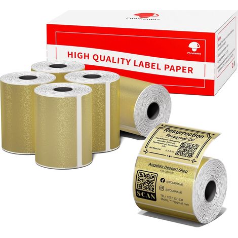 Rectangle Thermal Labels for M110, M120, M200, M220, M108, M100, M221, 40mm x 30mm, Rectangular, Gold Glitter 6 Rolls (1380 Labels) (1/5)