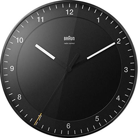 BRAUN GRANDE HORLOGE MURALE ANALOGIQUE CLASSIQUE POUR LE FUSEAU HORAIRE DE LEUROPE CENTRALE (DCF) AVEC MOUVEMENT DE BALAYAGE SI