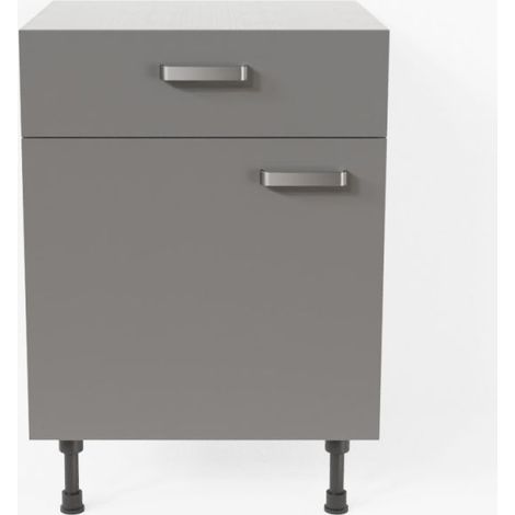 Meuble de cuisine bas - 1 porte + 1 tiroir - 60 cm - Gris (1/3)