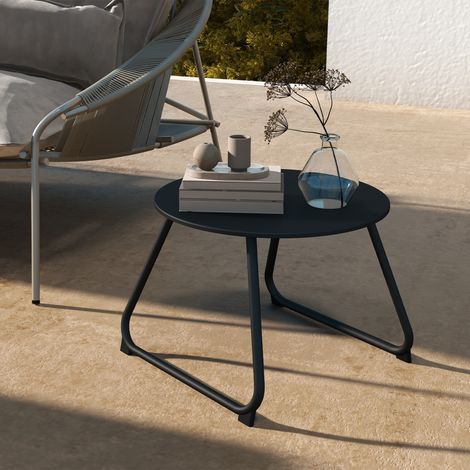 Table basse extérieure Noir Ø métal pieds réglables 48x37 cm