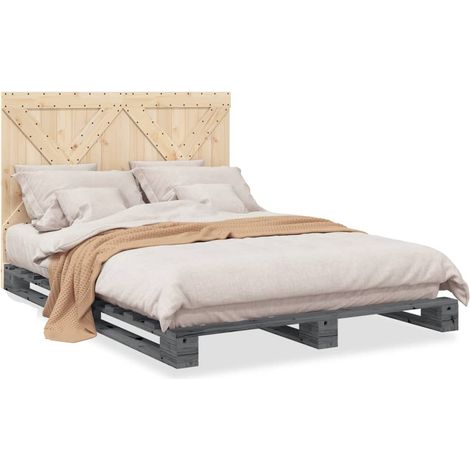 Cadre de lit avec tête de lit gris 140x200 bois pin massif (1/5)