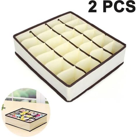 Lot de 2 boîtes de rangement beiges pour sous-vêtements et autres petits accessoires (1/4)