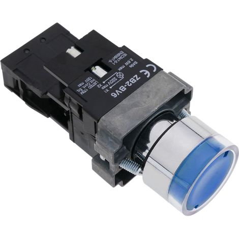 BeMatik - Bouton poussoir verrouillage 22mm 400V 10A avec lumière LED bleu (1/5)