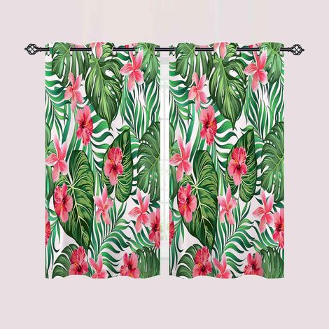 Rideau Occultant Tropical Feuille de Palmier Fleur Rideau Thermique Isolant Draperies Intérieurs Tenture Opaque à Oeillets pour Maison Chambre Salon Fenetre 2 Pièces L 60 x H 90 cm - 60L X 90H cm (2 P (1/5)