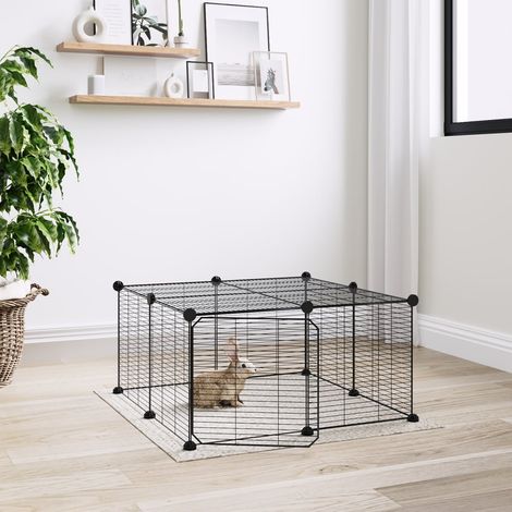 Cage animaux de compagnie à 12 panneaux et porte - Clapier Poulailler pour lapins poulets Noir 35x35 cm BV144175 - BonneVie (1/4)