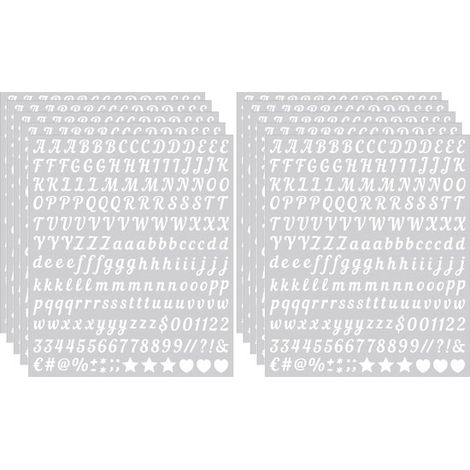 Lot de 10 autocollants lettres et chiffres adhésifs - Blanc - 2000 autocollants alphabet - Convient pour une utilisation intérieure et extérieure (1/4)