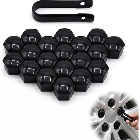 Lot de 20 Cache Ecrou 19mm Noir Brillant, Capuchon de Boulon de Roue Universel pour Voiture, Protection de Vis de Moyeu avec Outil de Démontage, Accessoires de Décoration de Pneu (20 Pièces) (1/5)