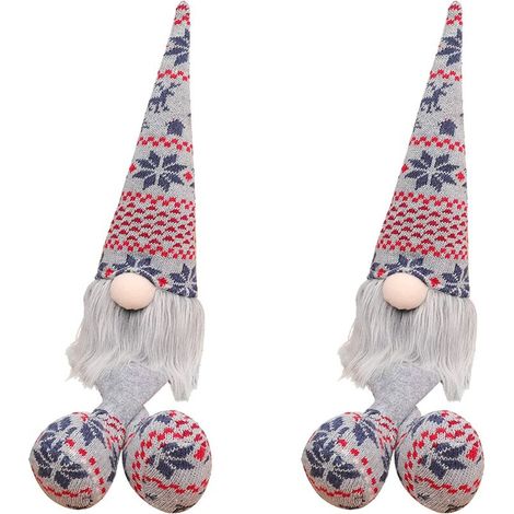 Lot de 2 peluches gnomes de Noël, poupées sans visage aux longues jambes, figurines de gnomes nains et elfes tricotés, décoration de table pour les fêtes, cadeau (1/5)