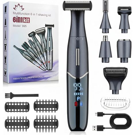 Rasoir Electrique Femme 6 en 1, Tondeuse Femme Intime, Tondeuse Bikini Femme Rechargeable USB, Epilateur Visage IPX5 Étanche, Humide et Sec pour Corps, Aisselles, Bikini, Sourcils Visage (1/5)