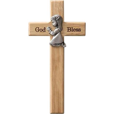 Petite Croix en Bois Bénissant Enfant Jésus Décoration de Noël Cadeau Baptême Nouveau-né (1/5)