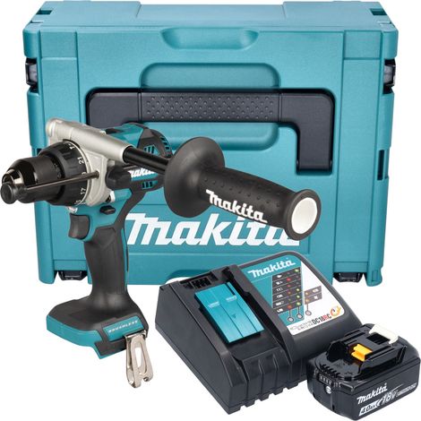 Taladro atornillador de impacto a batería Makita DHP 492 RM1J 18 V 141 Nm sin escobillas + 1 batería de 4,0 Ah + cargador + Makpac