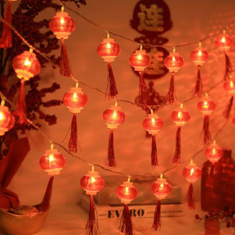 Guirlande lumineuse chinoise rouge à LED, étanche, avec 40 lumières et coque en PVC, idéale pour le Nouvel An, les cours et jardins. Longueur : 6 mètres (19,7 pieds).