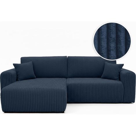 Canapé d'angle compact réversible et convertible ALYA 4 places en velours cotelé épais - Bleu foncé (1/5)